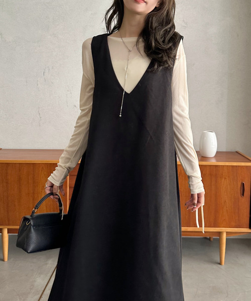 「Eclat one」 サロペットスカート FREE チャコール レディース_画像4