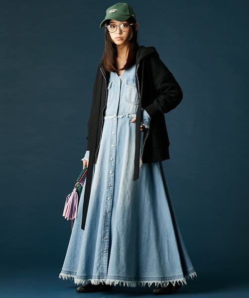 「GEVS.」 長袖ワンピース LL ブルー レディース_画像5