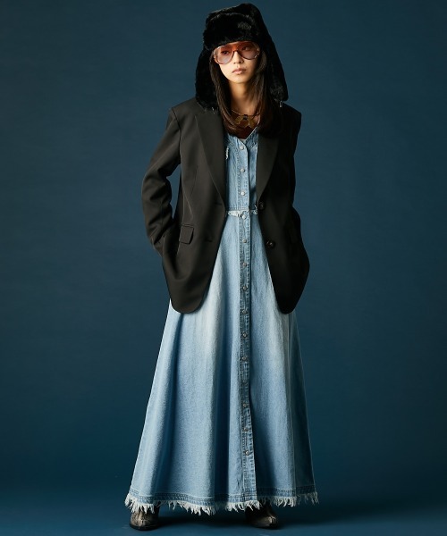 「GEVS.」 長袖ワンピース LL ブルー レディース_画像6