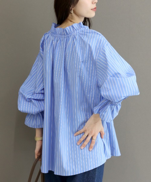 Aletta vita ブラウス シャツ フリルカラーストライプ2WAYブラウス