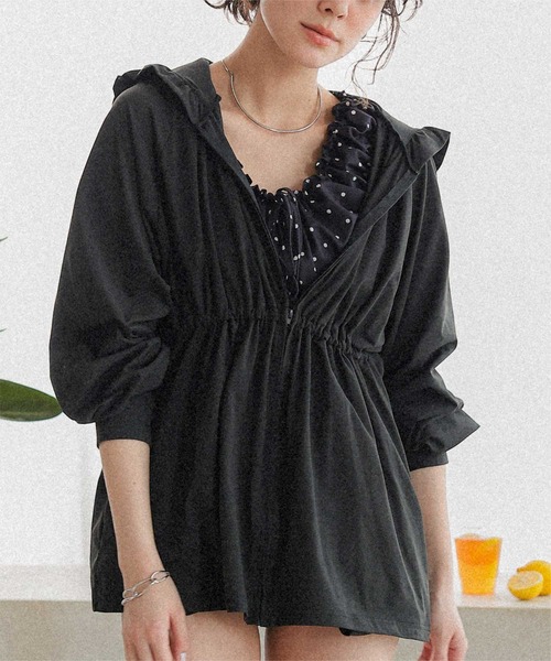 【新品タグ付き】LIten Shirring ブラウスブラックラッシュガード PINKY SHAKE（ピンキーシェイク） ラッシュガード allure line