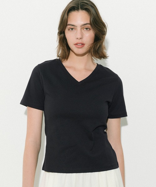 Vネック 半袖 Tシャツ ブラック coca（コカ） tシャツ 半袖 Vネックスムーストップス レディース
