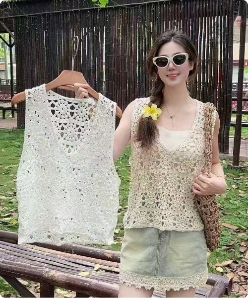 美品✨ L'Appartement Lisiere レースジレ ベスト カーキ I.O.E ベスト ジレ 「韓国トレンド」 クロシェレースベストトップス