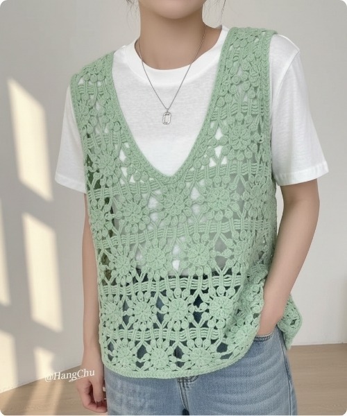 美品✨ L'Appartement Lisiere レースジレ ベスト カーキ I.O.E ベスト ジレ 「韓国トレンド」 クロシェレースベストトップス