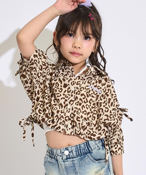 ANAP kids（アナップキッズ） ブラウス シャツ 袖リボン 5部丈 シアー