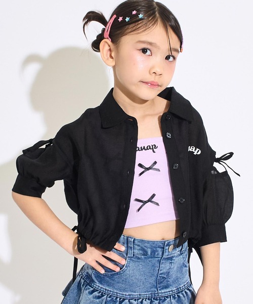 ANAP kids（アナップキッズ） ブラウス シャツ 袖リボン 5部丈 シアー