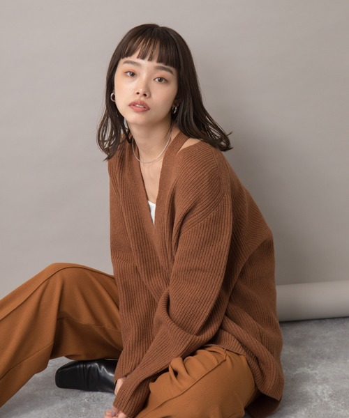 ニット セーター 「Liyoca」片畦Vネックプルオーバー レディース Liyoca ニット セーター 「Liyoca」片畦Vネックプルオーバー