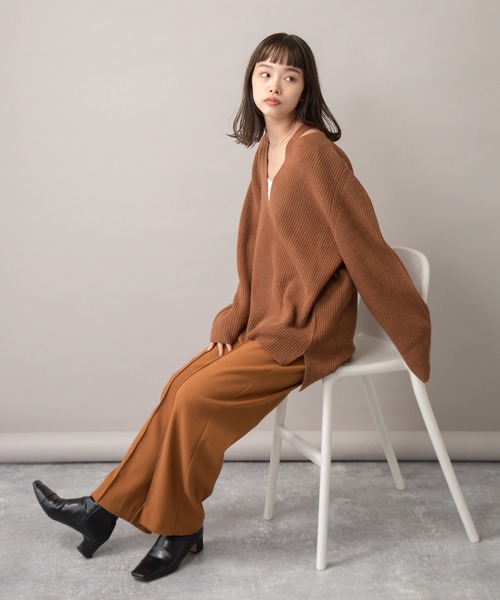 ニット セーター 「Liyoca」片畦Vネックプルオーバー レディース Liyoca ニット セーター 「Liyoca」片畦Vネックプルオーバー