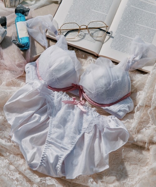 For Love & Lemons ブラトップ ショーツ フリル 上下セット 赤 ニッセン ブラショーツセット カラーランジェリー ブラジャー