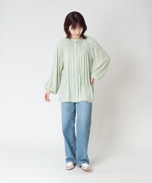 【限定セール！】 Jines ブラウス シャツ 割繊ギャザーブラウス レディース トップス