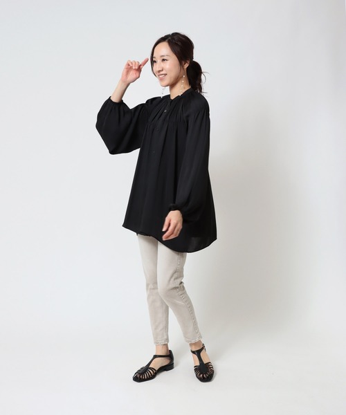 Jines ブラウス シャツ 割繊ギャザーブラウス レディース