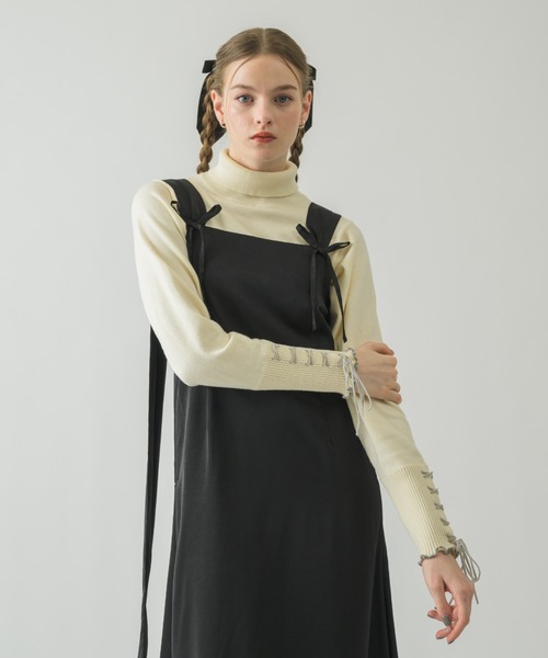 サテンリボンキャミワンピース サイズ38 ジャンパースカート satin ribbon onepiece/サテンリボンキャミ