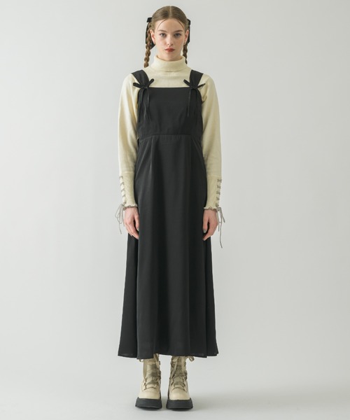 ナイルパーチ　肩リボンワンピース　サテン ジャンパースカート satin ribbon onepiece/サテンリボンキャミ