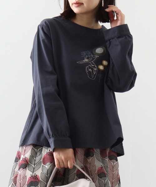 ブラウス シャツ EMAGO カップとトリ刺繍ブラウス レディース Emago ブラウス シャツ EMAGO カップとトリ刺繍ブラウス