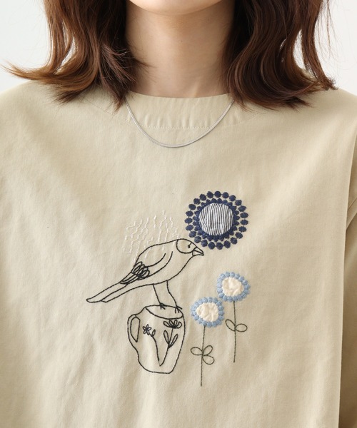 Emago ブラウス シャツ EMAGO カップとトリ刺繍ブラウス