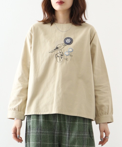 ブラウス シャツ EMAGO カップとトリ刺繍ブラウス レディース Emago ブラウス シャツ EMAGO カップとトリ刺繍ブラウス