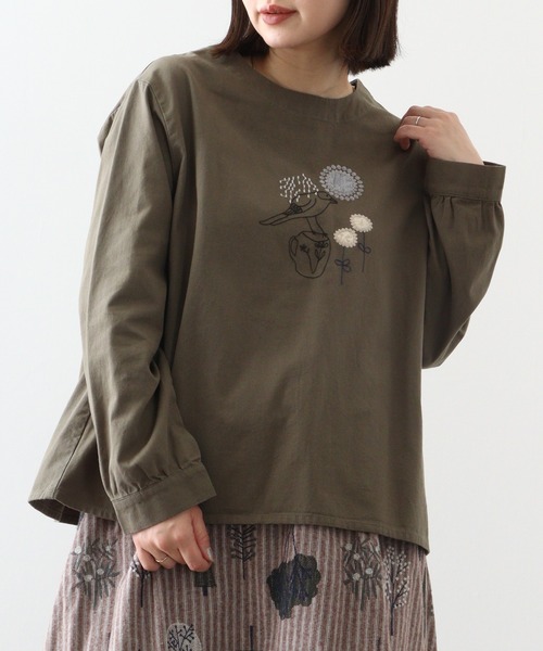 ブラウス シャツ EMAGO カップとトリ刺繍ブラウス レディース Emago ブラウス シャツ EMAGO カップとトリ刺繍ブラウス