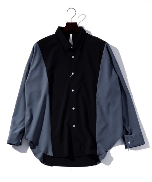 ブラウス シャツ ビッグシルエット ポリストレッチ バイカラー シャツ レディース レディース メンズ THISIS ブラウス シャツ ビッグシルエット ポリストレッチ バイ