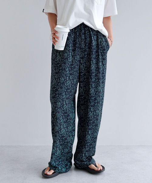 ANME パンツ フラワープリントイージーワイドパンツ レディース