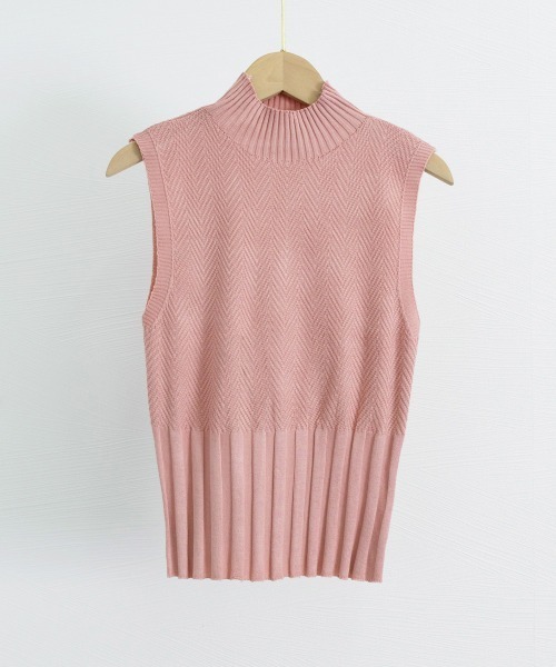 美品 MIU MIU ピンク ケーブルニット ノースリーブ ニットセーター miniministore ニット セーター ノースリーブニット トップス