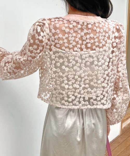 ブラウス シャツ フラワーラメシアートップス レディース LADY LIKE ブラウス シャツ ミニフラワー柄ショートシアー