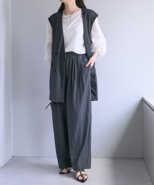 pual ce cin ベスト ノーカラーダブルデザインジレベスト
