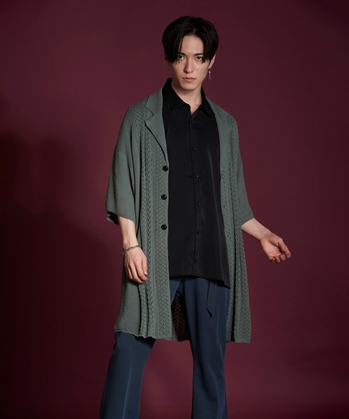 韓国 メンズ ジャケット ハーフコート長袖 無地 ルーズ NO ID. コート ジャケット ハーフスリーブニットロングJKT