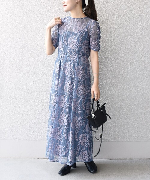【SHIPS】 【kaene】 littleblack レースフレアワンピース ships little black ワンピース kaene:バックリボンレース