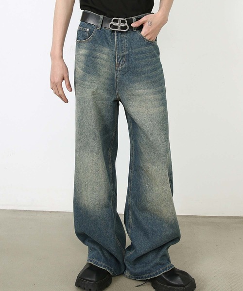 ビンテージ風 デニムパンツ 色落ち ジーンズ ゆったり ワイド WESTSEA ジーンズ 色落ち ワイドデニムパンツ メンズ レディース
