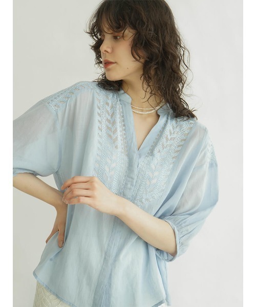 ブラウス シャツ Embroidery skipper blouse レディース