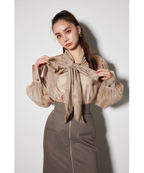 rienda（リエンダ） ブラウス シャツ チュールボウタイネックトップス