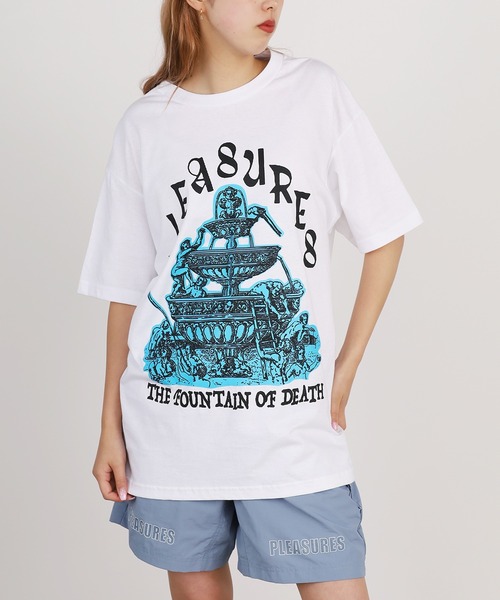 [PLEASURES] ロゴ Tシャツ 海外限定 PLEASURES X ROLAND 刺繍ロゴ ヘビーウエイト Tシャツ