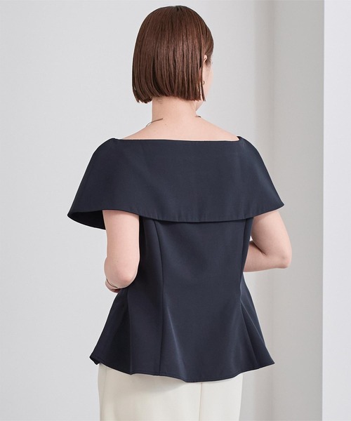 【2枚セット】ur's ユアーズ ケープデザインペプラムトップスブラックホワイト ケープデザインペプラムトップス（Tシャツ/カットソー）｜ur's