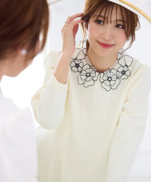 Rose Tiara ブラウス シャツ 「セットアップ対応」フラワー襟