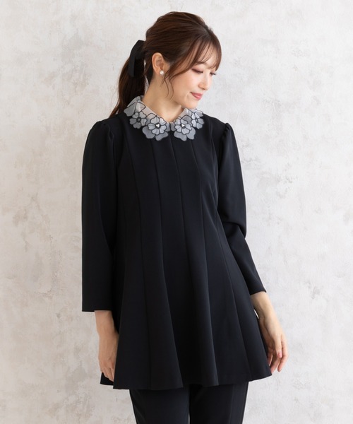 ★値下げ　Rose Tiara　ブラウス　46 タグ付き新品 Rose Tiara ブラウス シャツ 「セットアップ対応」フラワー襟