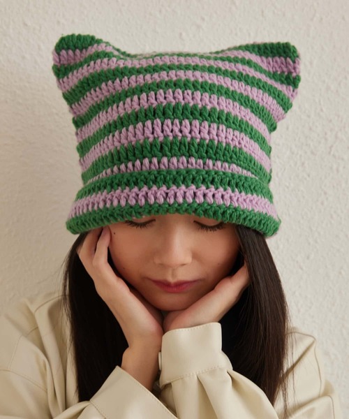 MAISON DE THERESE ニット帽 ニットキャップ 猫耳 Y2K ボーダー