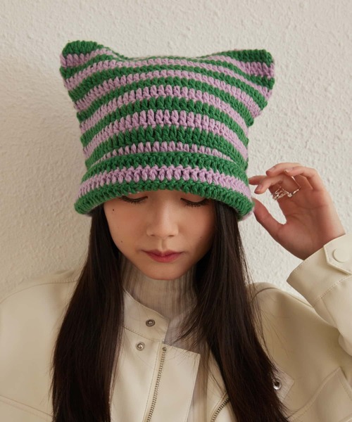 MAISON DE THERESE ニット帽 ニットキャップ 猫耳 Y2K ボーダー