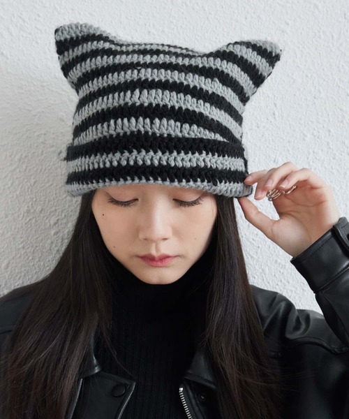MAISON DE THERESE ニット帽 ニットキャップ 猫耳 Y2K ボーダー