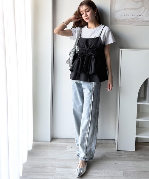 tシャツ レイヤードリボンカットTOP レディース classicalelf tシャツ 旬のレイヤードスタイルがこれ一着で即