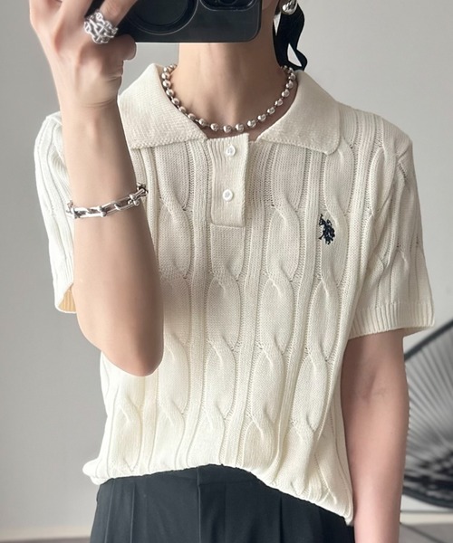 ポロシャツ ポロ 「Ada.別注 U.S. POLO ASSN」ケーブル 長袖 ニット ポロシャツ レディース U.S. POLO ASSN. ポロシャツ ポロ /ユーエスポロアッスン Ada