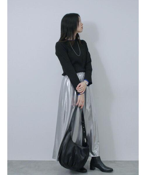 Samansa Mos2 blue スカート 光沢フレアスカート : ZOZOTOWN
