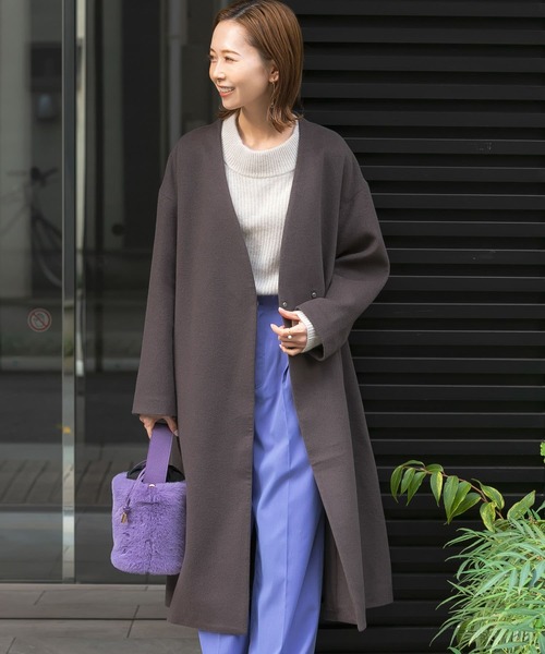 URBAN RESEARCH ROSSO WOMEN」 ノーカラーコート 38 ピンク レディース