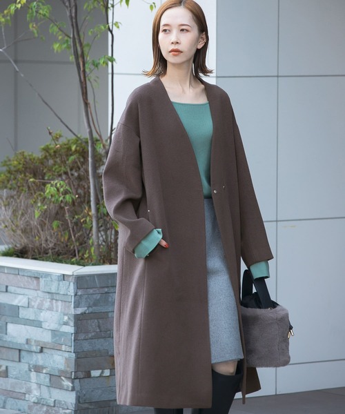 URBAN RESEARCH ROSSO WOMEN」 ノーカラーコート 38 ピンク レディース