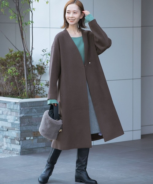URBAN RESEARCH ROSSO WOMEN」 ノーカラーコート 38 ピンク レディース