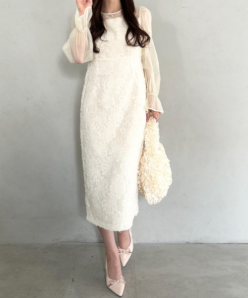 willfully オケージョンドレス シアー パール ロングワンピース 結婚式 パーティードレス ドレス 「お気に入り10000越え♪」ラウンドネック