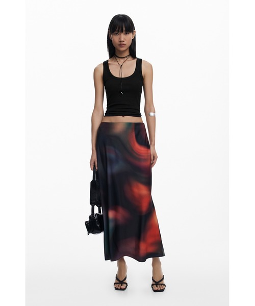 Desigual スカート カラフルブラープリントミディスカート