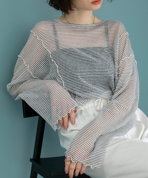 forksy. tシャツ 「forksy.」シアー ボーダー メロー ロング