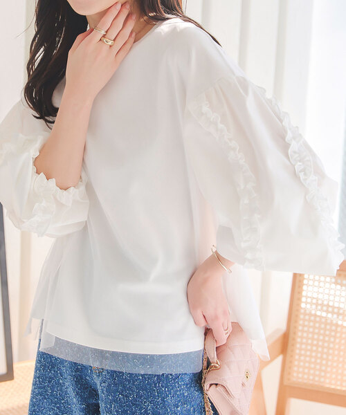 KOBE LETTUCE（神戸レタス） tシャツ 異素材ギャザーフリルチュール