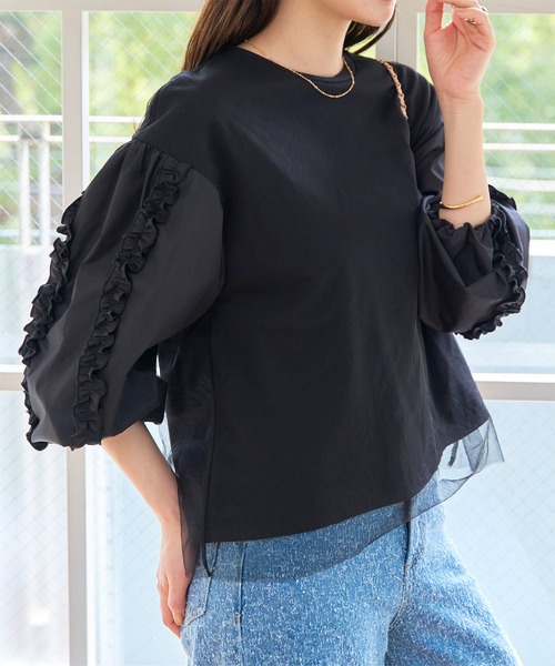 KOBE LETTUCE（神戸レタス） tシャツ 異素材ギャザーフリルチュール