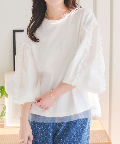 KOBE LETTUCE（神戸レタス） tシャツ 異素材ギャザーフリルチュール